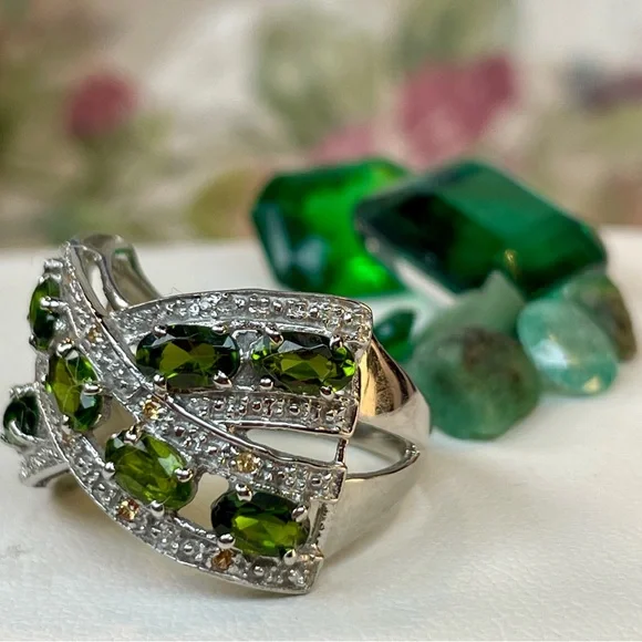 2.22ct Tsavorite & Sapphire Silver Ring 925  size 8 - Picture 10 of 12